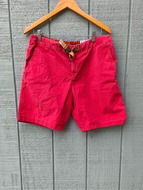 Men's White Sand Italy Cotton Stretch Elastic Waist Belted Shorts US 34W Red